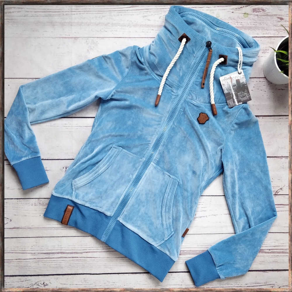 NWT NAKETANO High Collar Velvet Jacket Baby Blue S